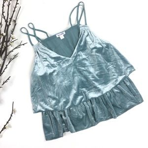 Xhilaration Blue Sleeveless Babydoll Velvet Top